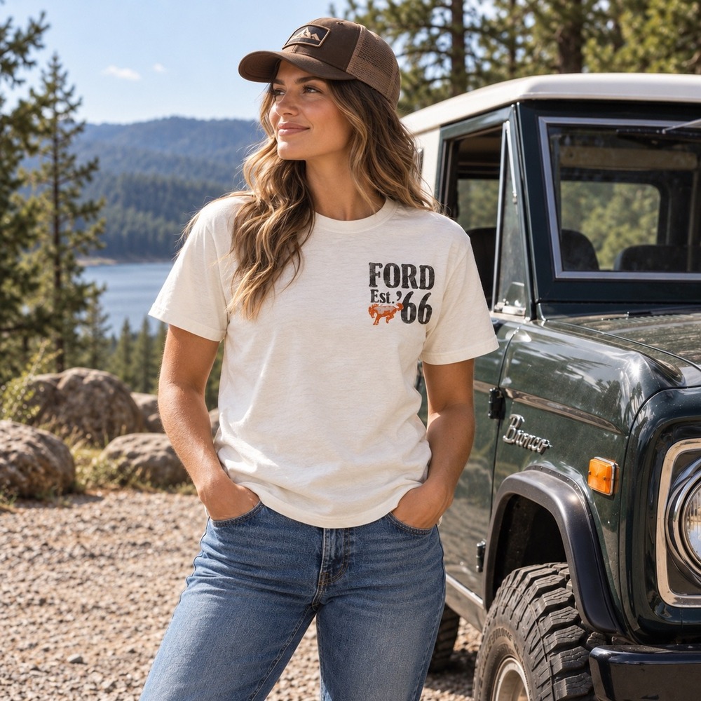 Ford Built For The Wild West Graphic T Shirt Large L Cream Bronco Est 66 Tee